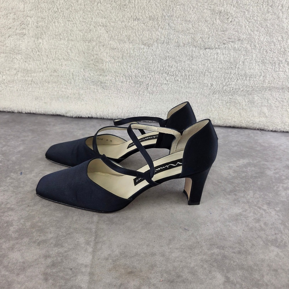 Nina Comfort Navy Blue Satin Square Toe Crisscross Strap Heels Size 8M Spain